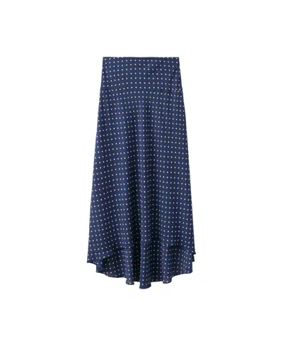 Mango Women's High-waisted Polka-dot Asymmetrical Hem Skirt In Navy