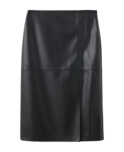 Mango Women's High-waisted Straight Slit Faux Leather Skirt In Black