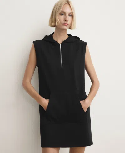 Mango Short Nightdress With Hood And Zip Detail Black