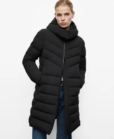Mango Women's Hood Midi Quilted Anorak In Black
