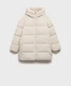 Mango Quilted Water Repellent Hooded Puffer Coat In Ecru
