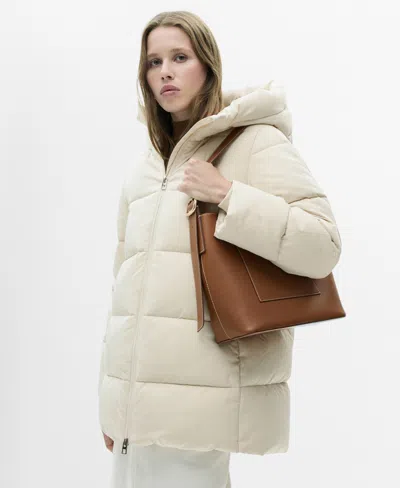 Mango Women's Hood Quilted Coat In Ecru