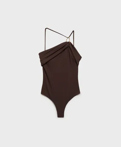 Mango Women's Metallic Detail Asymmetrical Swimsuit In Black