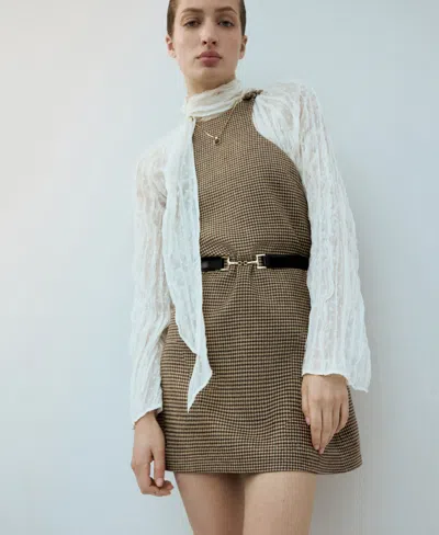 Mango Houndstooth Wool-blend Dress Medium Brown