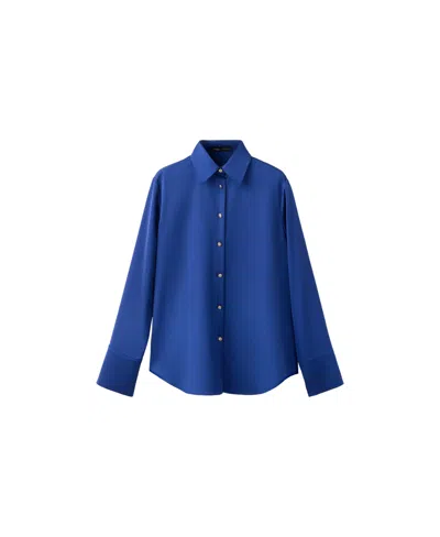 Mango Women's Ideale Regular-fit Long-sleeve Satin Shirt In Blue