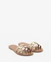 Mango Intertwined Strap Flat Leather Slide Sandal In Gold