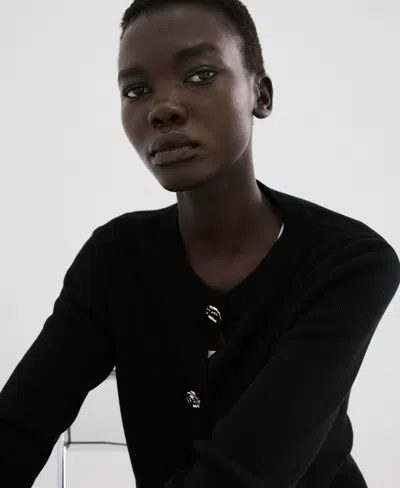 Mango Women's Jewel Button Knitted Cardigan In Black