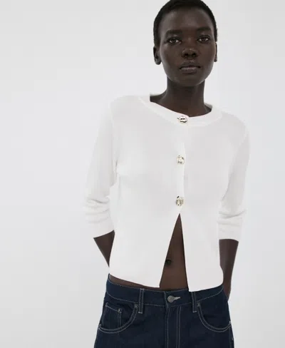 Mango Women's Jewel Button Knitted Cardigan In White