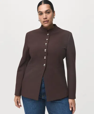 Mango Women's Jewel-button Strip Collar Jacket In Brown