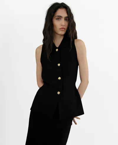 Mango Women's Jewel Buttoned Knitted Vest Jacket In Black