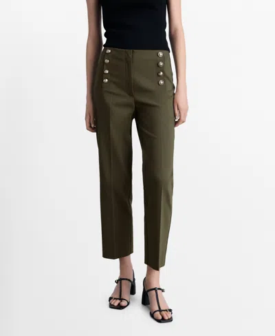 Mango Women's Jewel Buttoned Straight Pants In Khaki