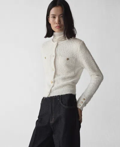 Mango Women's Jewel Buttoned Tweed Sweater In Ecru