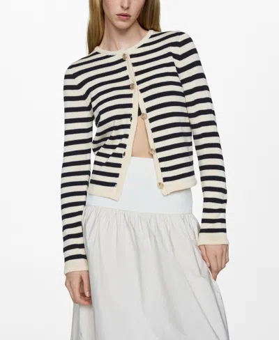 Mango Striped Cardigan With Jewel Buttons Dark Navy