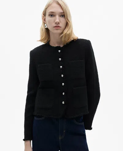 Mango Women's Jewel Buttons Detail Tweed Jacket In Black