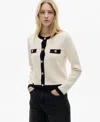 Mango Contrast Trim Short Sleeve Cardigan In Ecru