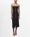 Mango Strapless Dress With Jewel Buttons Black In Black