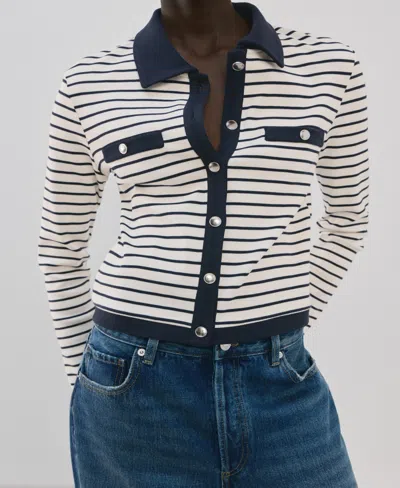 Mango Striped Cardigan With Jewel Buttons Navy In Multi