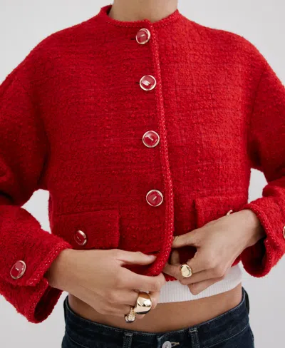 Mango Women's Jewel Buttons Tweed Jacket In Red