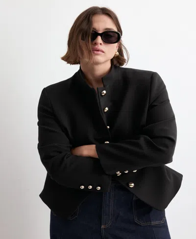 Mango Women's Jewel-button Strip Collar Jacket In Black