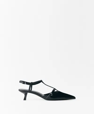 Mango Women's Kitten Heel Leather Shoes In Black