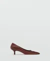 Mango Pointed Toe Kitten Heel Pump In Brown