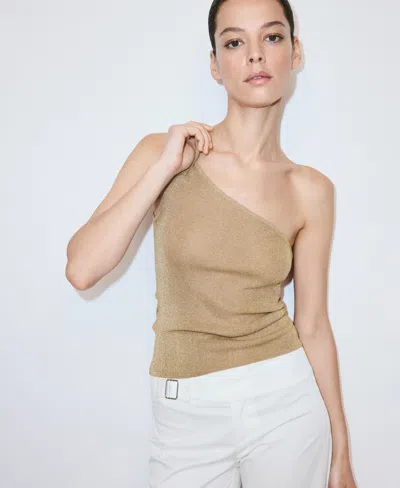 Mango Metallic Asymmetric Knit Top In Gold