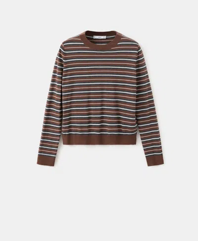 Mango Stripe Crewneck Sweater In Brown