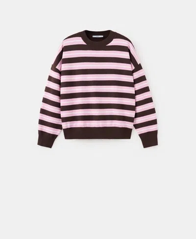 Mango Mixed Stripe Crewneck Sweater In Pink