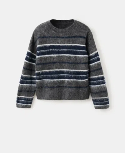 Mango Knit Striped Sweater Grey In Gray