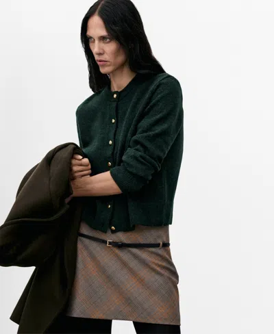 Mango Women's Knitted Button Cardigan In Green