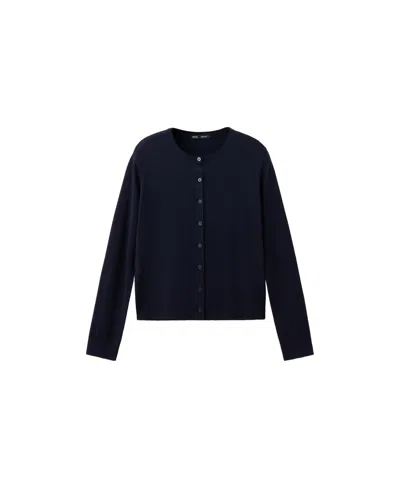 Mango Women's Knitted Button Crew-neck Cardigan In Navy