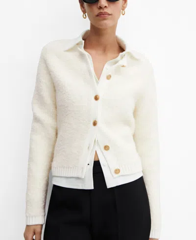 Mango Knitted Buttoned Jacket Off White