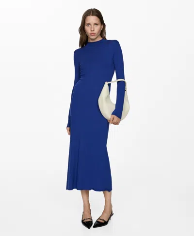 Mango Knitted Perkins Neck Dress Vibrant Blue In Bleu Électrique