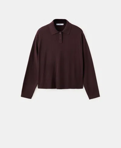 Mango Knitted Polo-neck Sweater Maroon In Brown