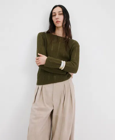 Mango Women's Knitted Ribbed Sweater In Green