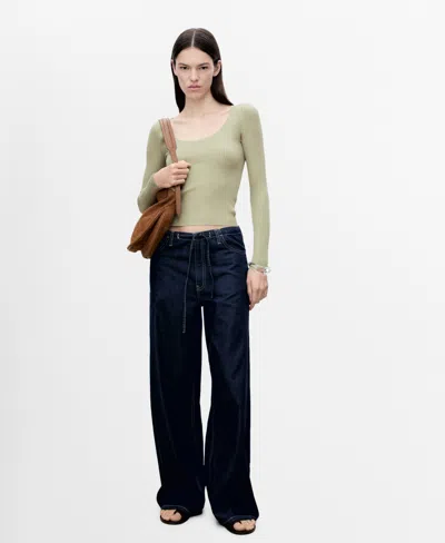 Mango Women's Knitted Ribbed Sweater In Khaki