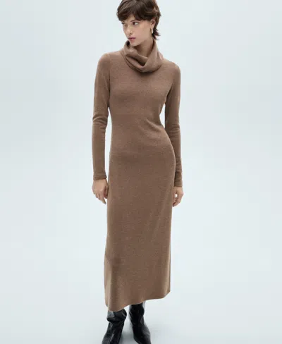Mango Women's Knitted Turtleneck Dress In Brown