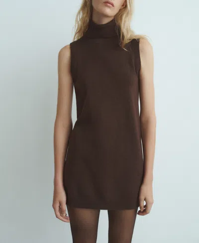 Mango Women's Knitted Turtleneck Dress In Brown