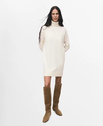 Mango Knitted Turtleneck Dress Ecru In Neutral
