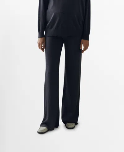 Mango Women's Knitted Wide Leg Pants In Charcoal
