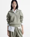 Mango Quarter Zip Sweatshirt In Khaki