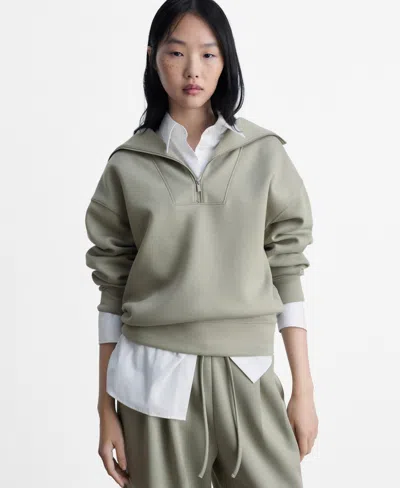 MANGO WOMEN'S KNITTED ZIP-NECK SWEATSHIRT