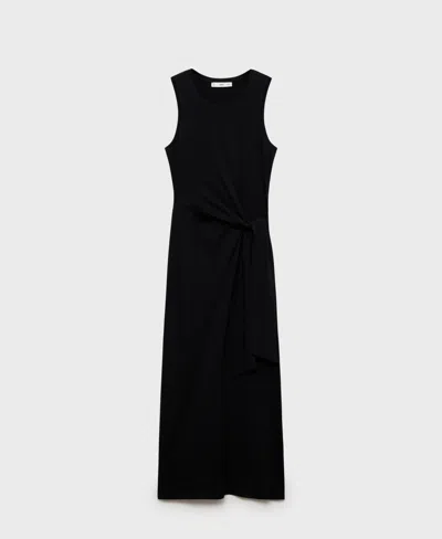 Mango Women's Knot Detail Cotton Midi Dress In Black