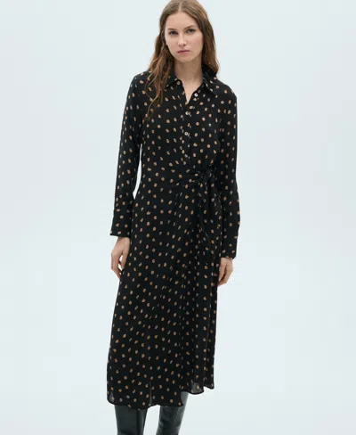 Mango Women's Knot Detail Polka Dot Shirt Dress In Black