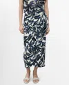 Mango Print Linen Blend Faux Wrap Midi Skirt