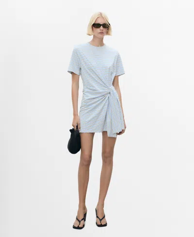 Mango Women's Knot Detail Short Striped Dress In Blue