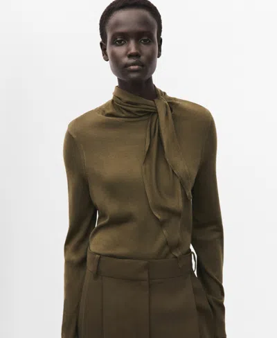 Mango Knotted Turtleneck Sweater Olive Green