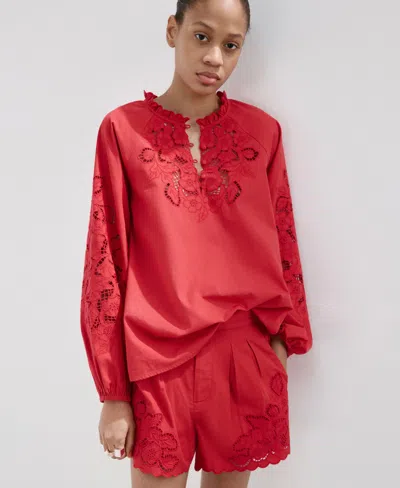 Mango Women's Lace Accents Embroidered Blouse In Red