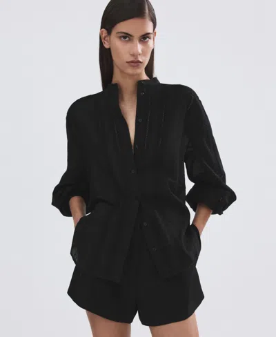 Mango Women's Lace Accents Embroidered Blouse In Black