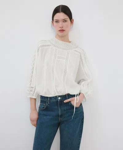 Mango Women's Lace Accents Embroidered Blouse In White